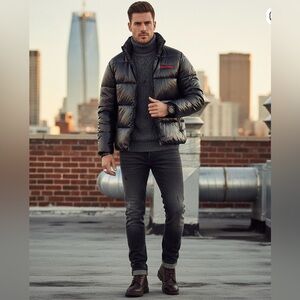 Spalding Black and Red Puffer Jacket for Men